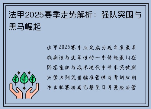 法甲2025赛季走势解析：强队突围与黑马崛起