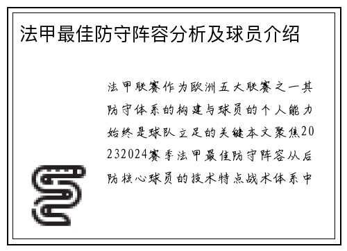 法甲最佳防守阵容分析及球员介绍