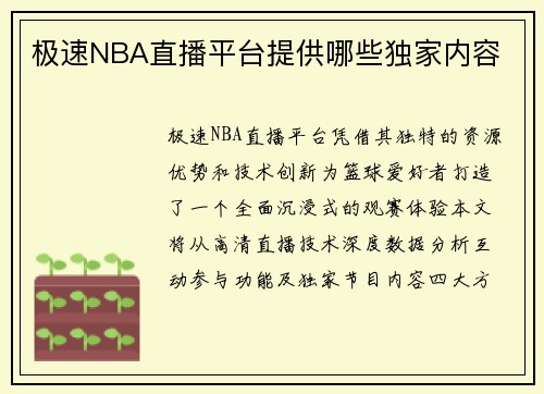 极速NBA直播平台提供哪些独家内容